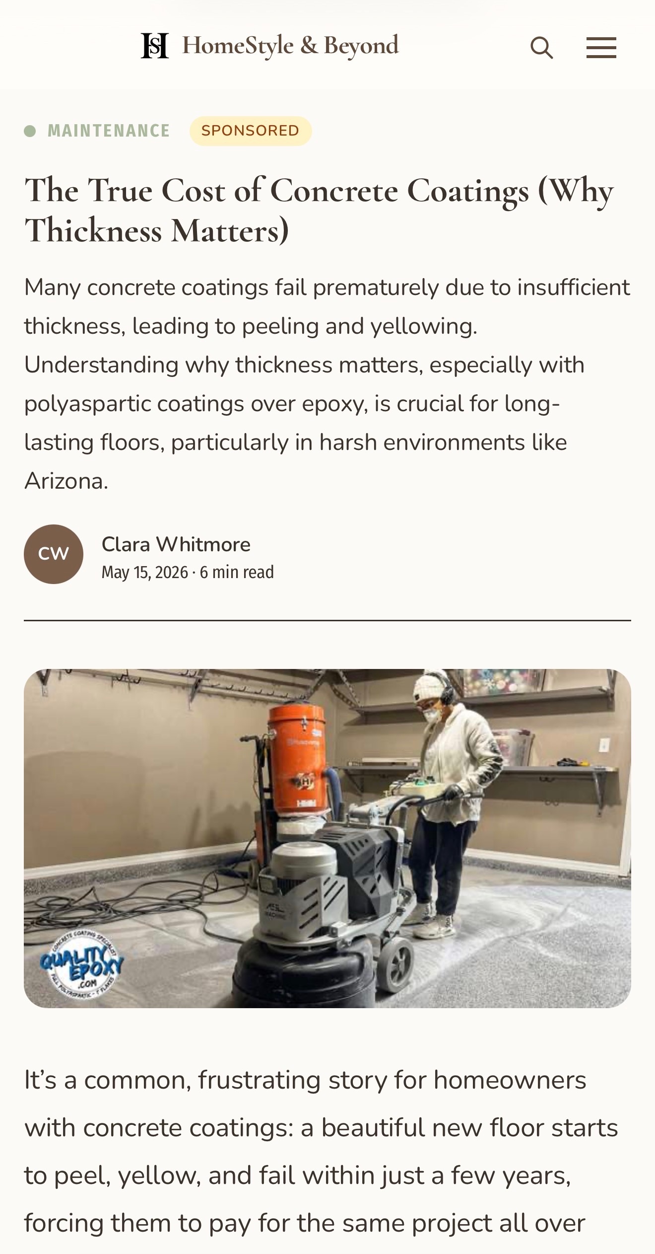 Homestyle and Beyond Article - The True Cost of Concrete Coatings (Why Thickness Matters)