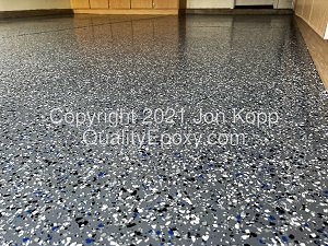 Quality Epoxy Garage Floor with Medium Gray Base Sky Blue Chip Blend