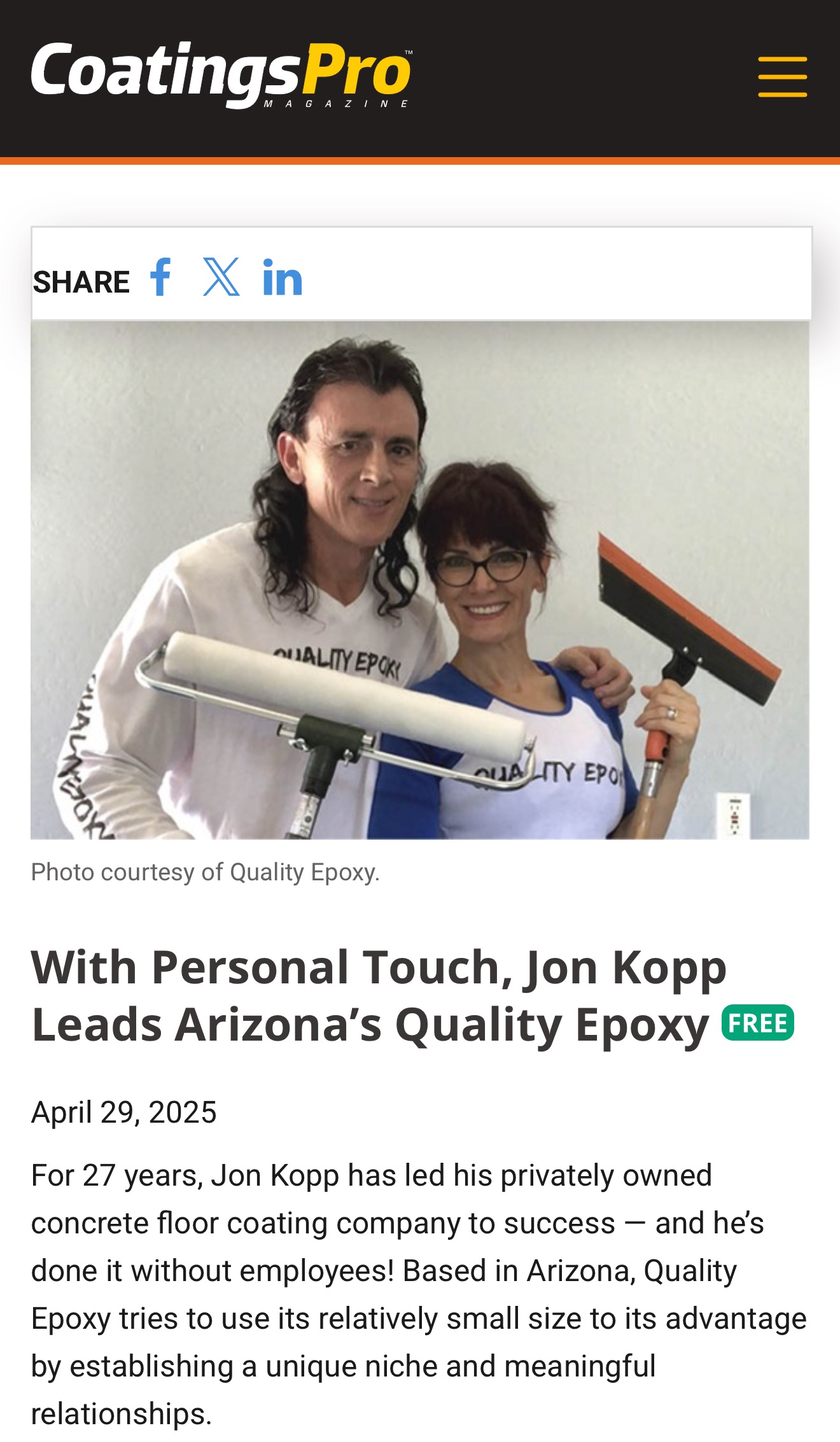 CoatingsPro Article - Personal Touch